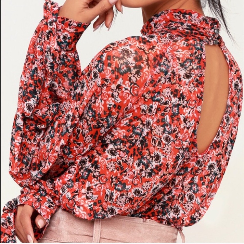 Free People Floral Top Poppy Combo Blouse